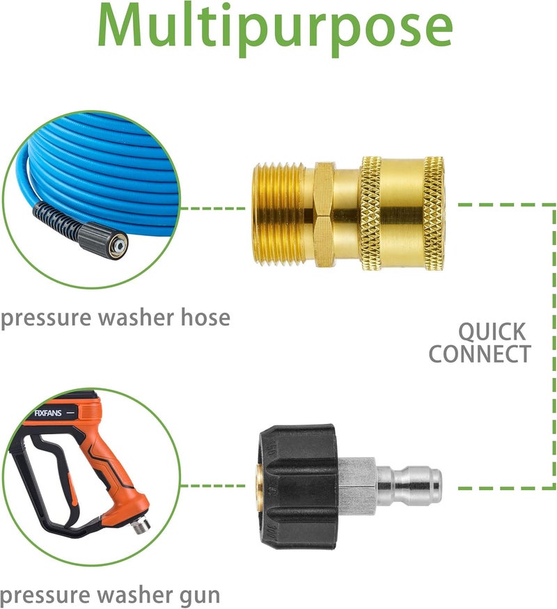 FIXFANS Pressure Washer Adapter Sets, M22 14mm to 1/4'' Quick Connect Fittings kits, Quick Connect Gun to Hose (2 x 2, 2 Pack), No Fit 3/8 Inch, 5000PSI - Image 4